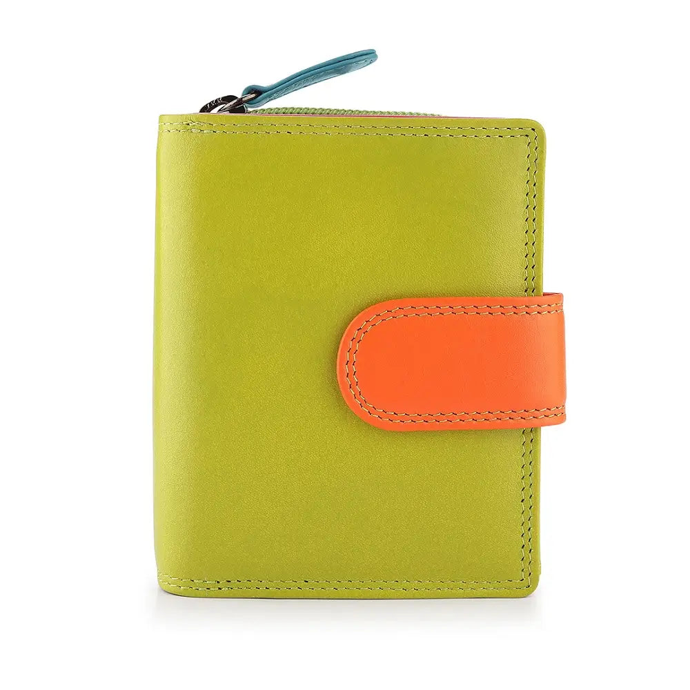 Green wallet with an orange accent on a white background
