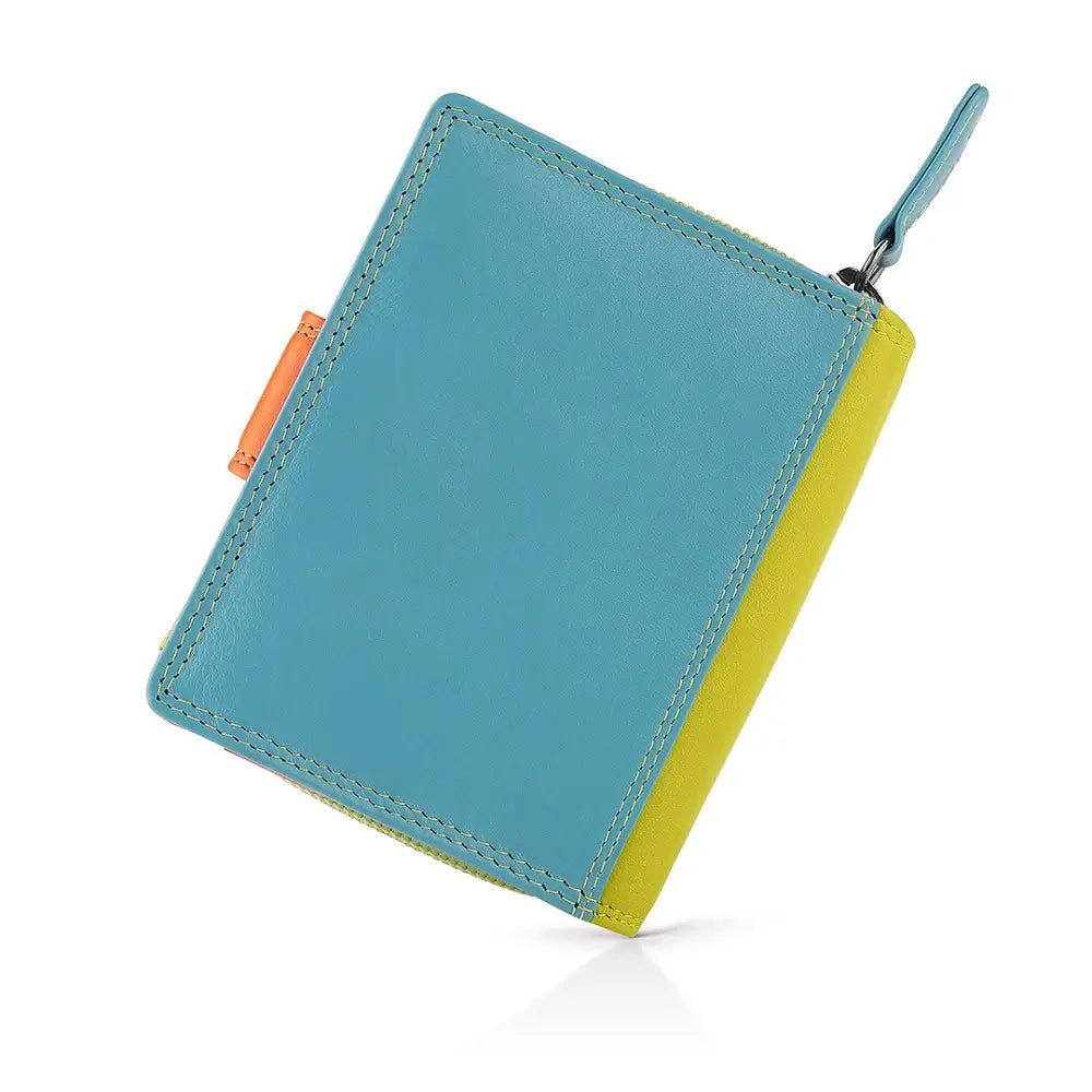 Green wallet with a visible brand logo on a white background