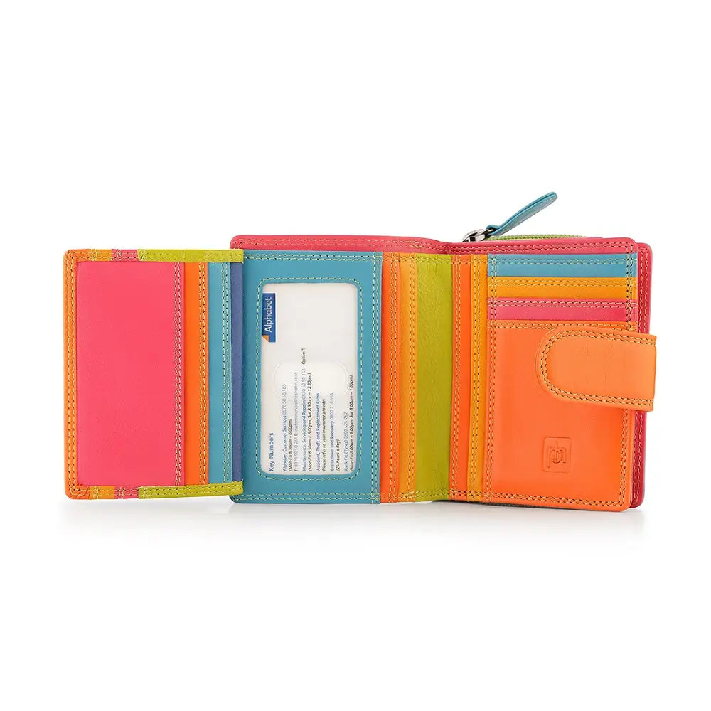Green wallet with multiple compartments on a white background