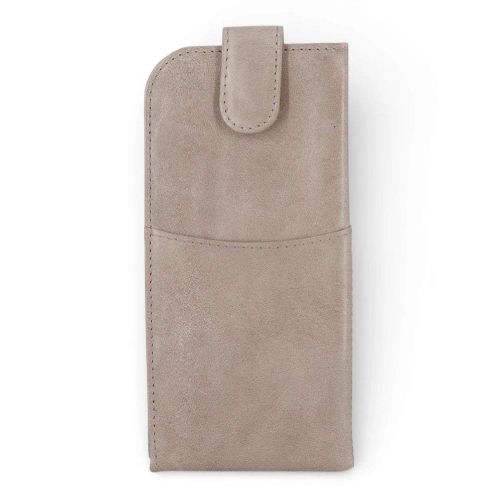 Grey Spectacle Case with a flap on a white background