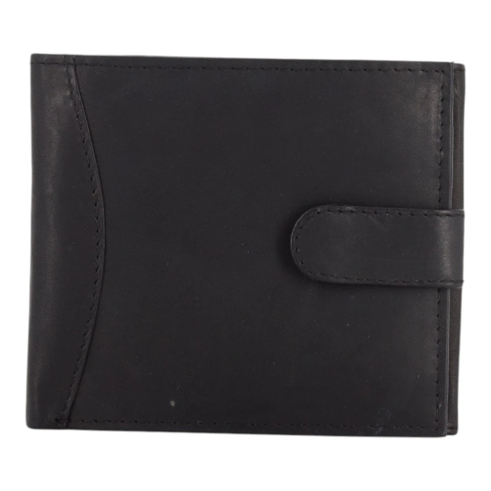 Front view of Black leather wallet on a white background