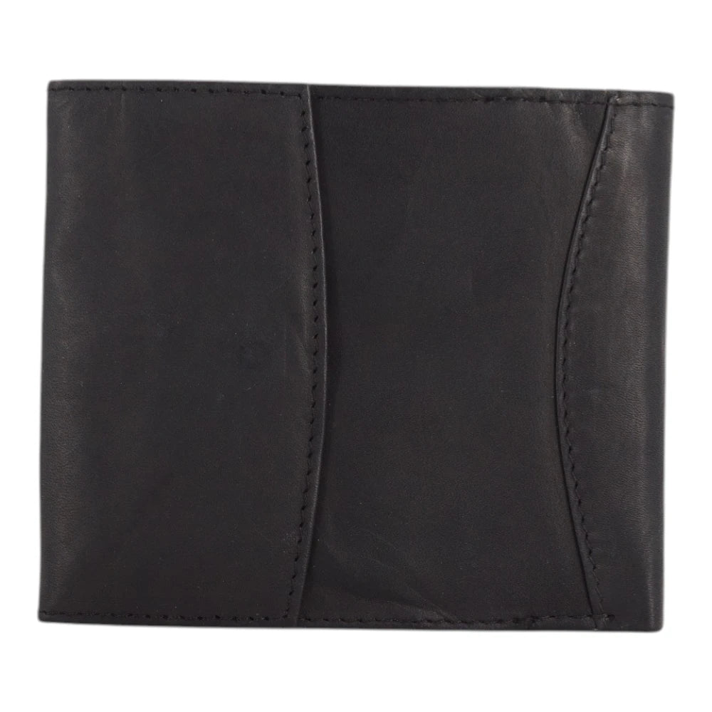 Front view of Black leather wallet on a white background