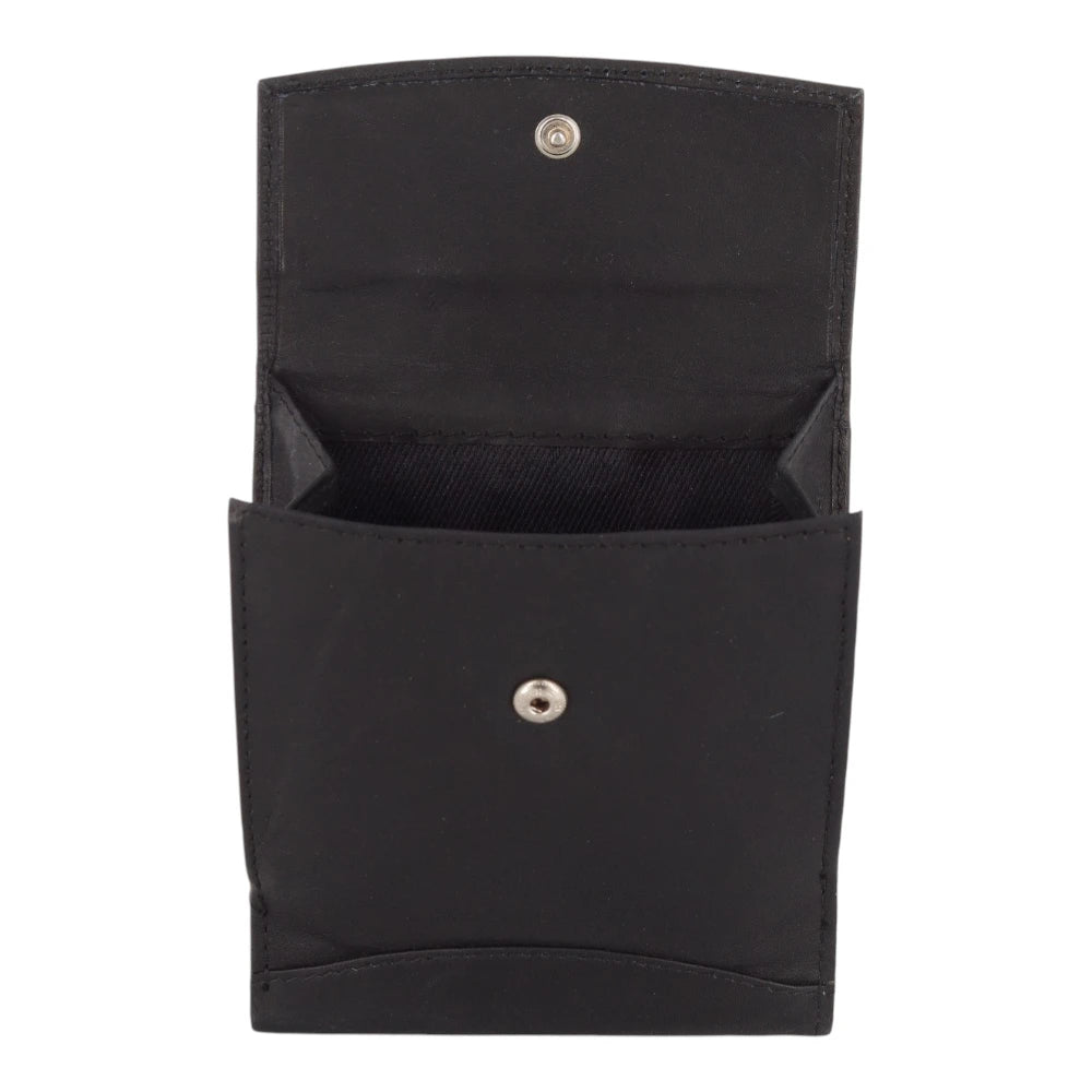 Black leather wallet with two card slots on a white background