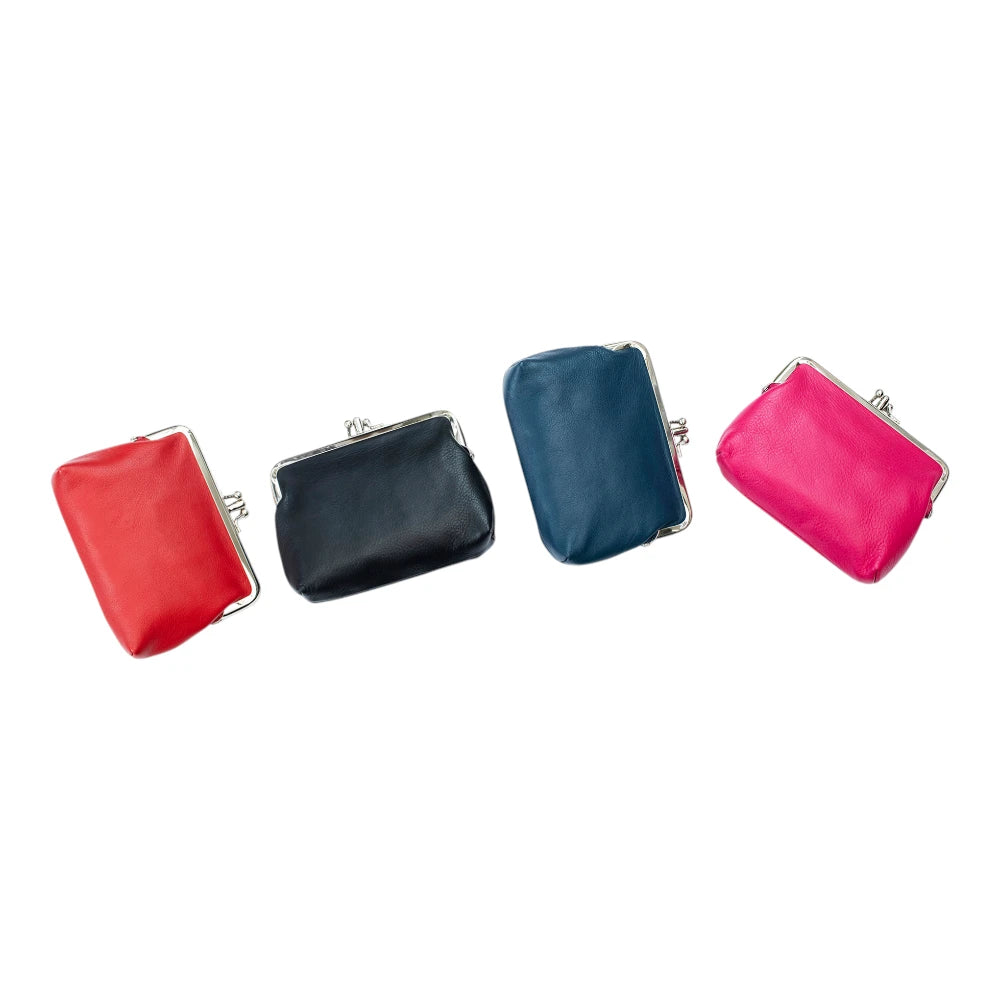 Four colorful coin purses on a white background