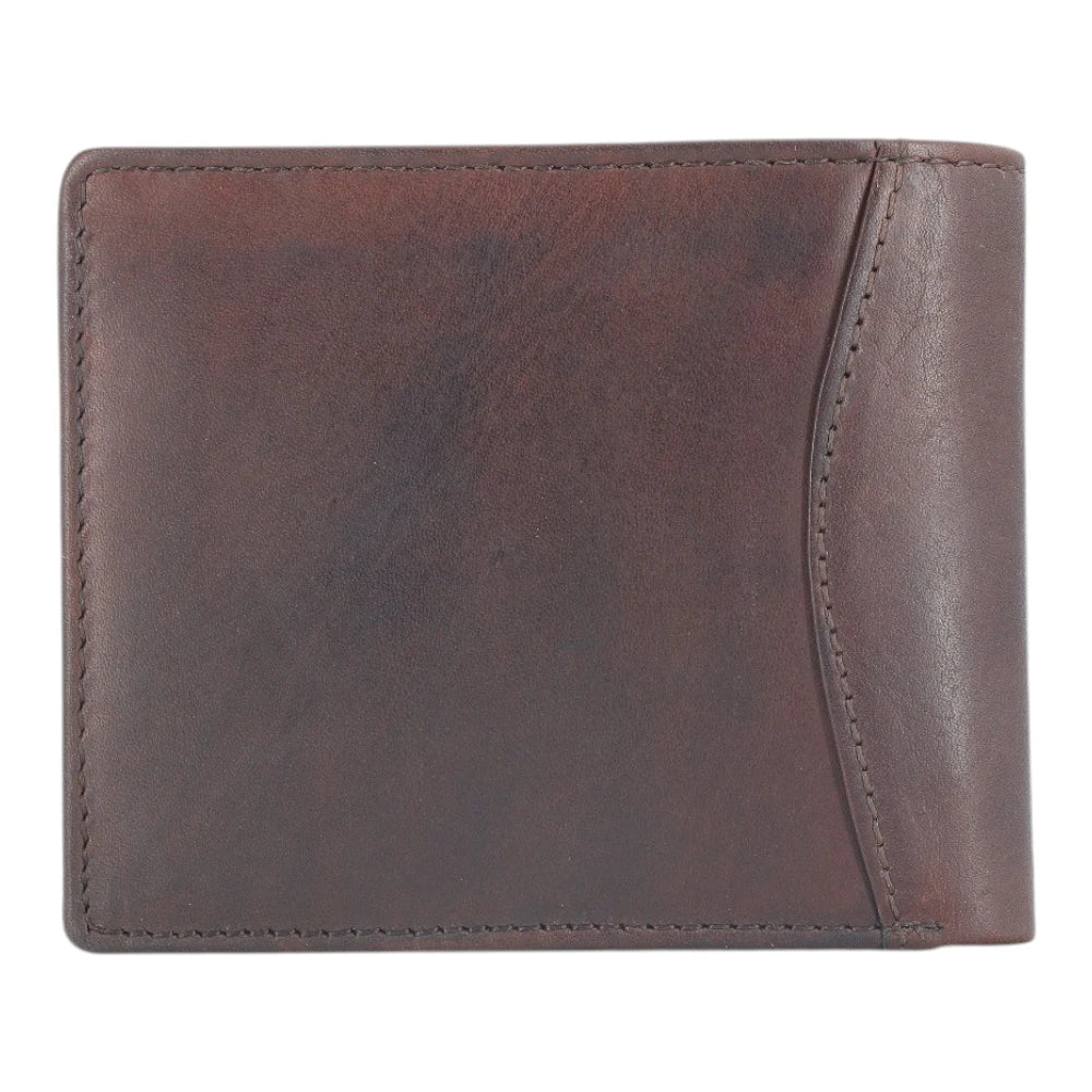 Back view of Brown leather wallet on a white background
