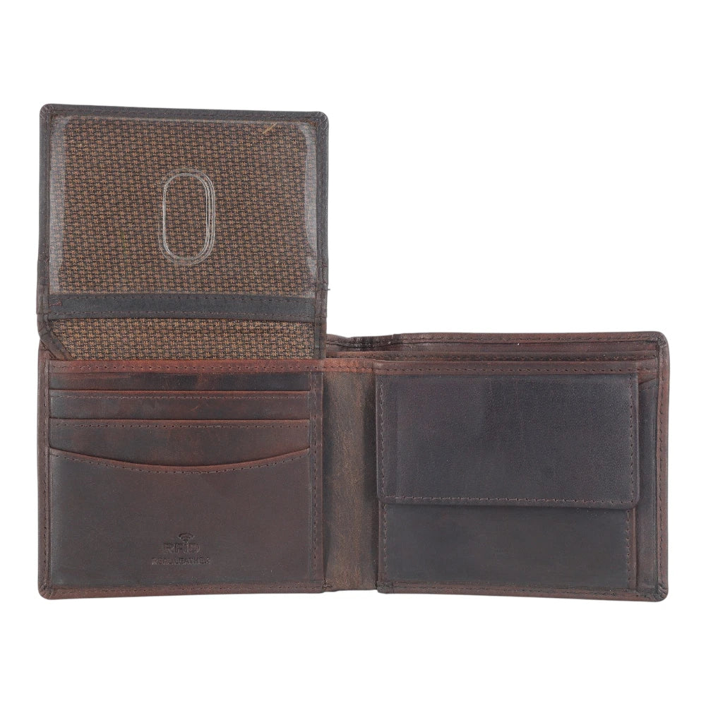 Front view of Brown leather wallet on a white background