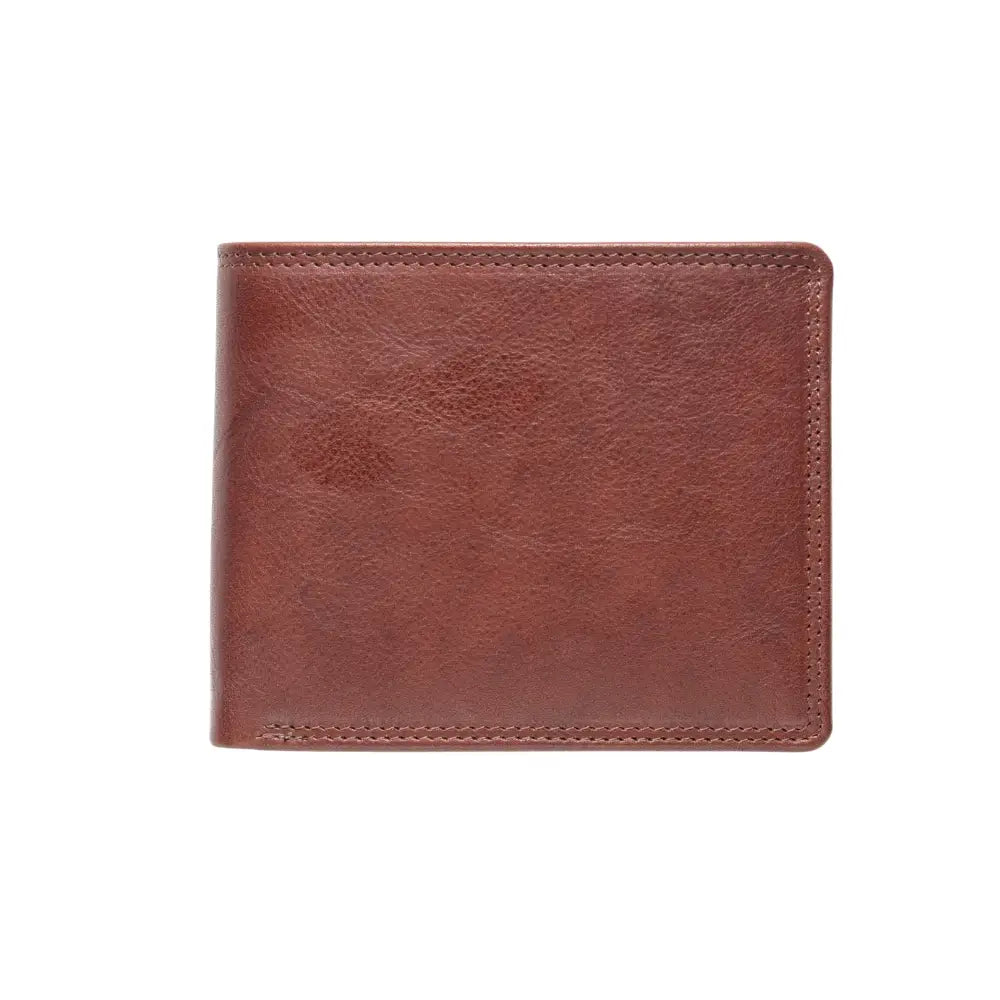 Front view of Light Brown leather wallet on a white background