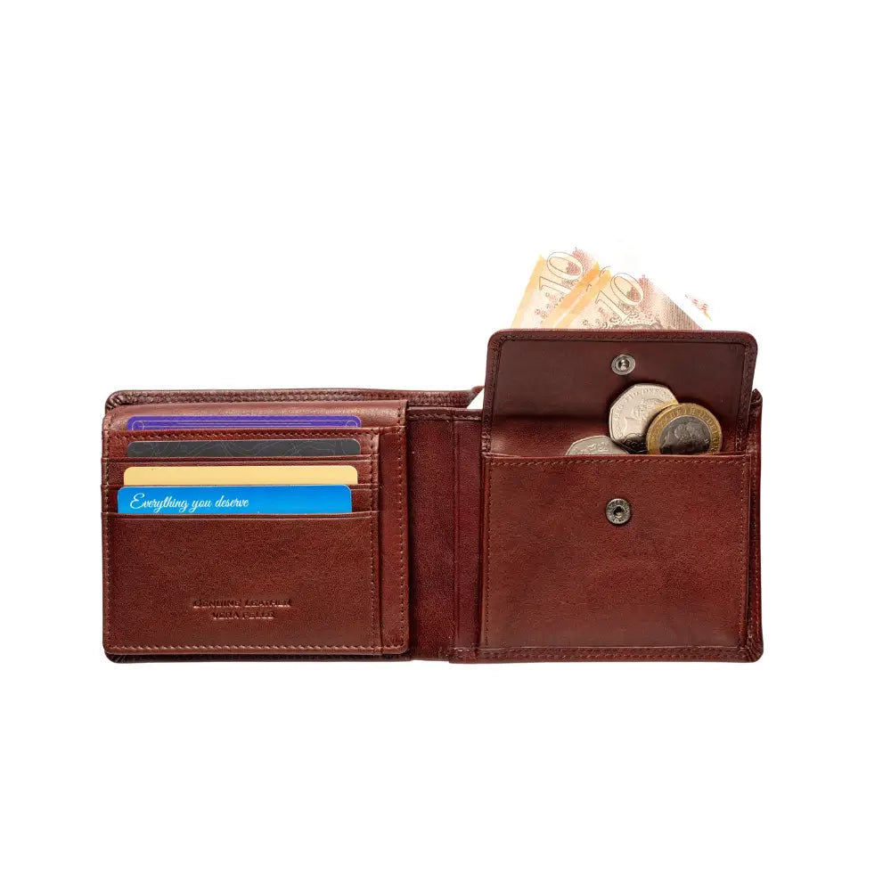 Light Brown leather wallet with card slots and coin pocket on a white background