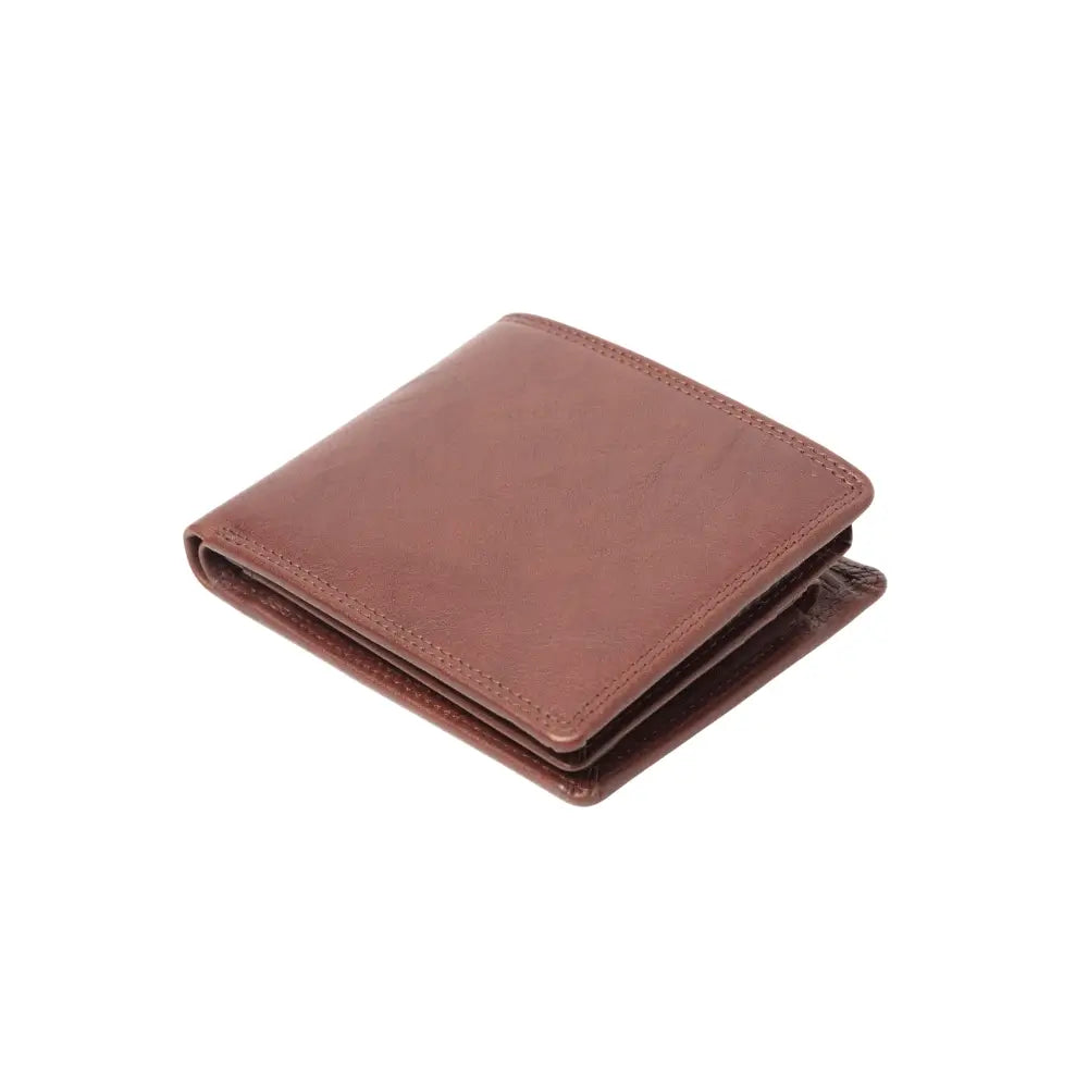 Top angle view of Light Brown leather wallet on a white background