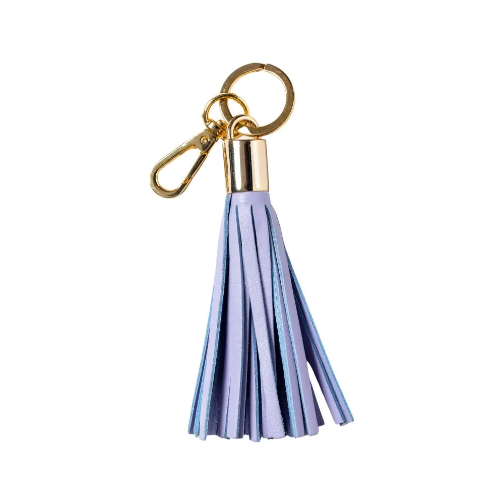 Lilac keychain with gold clasp on a white background