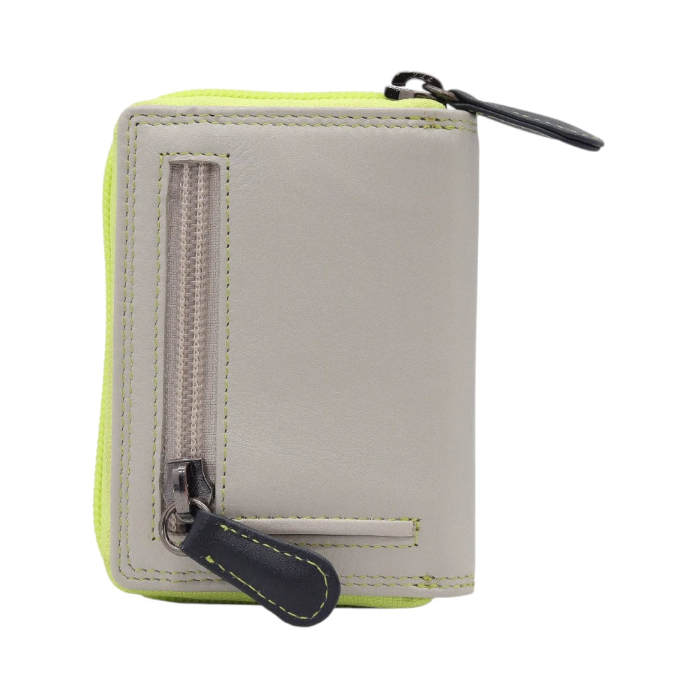 Lime wallet with green zipper on a white background