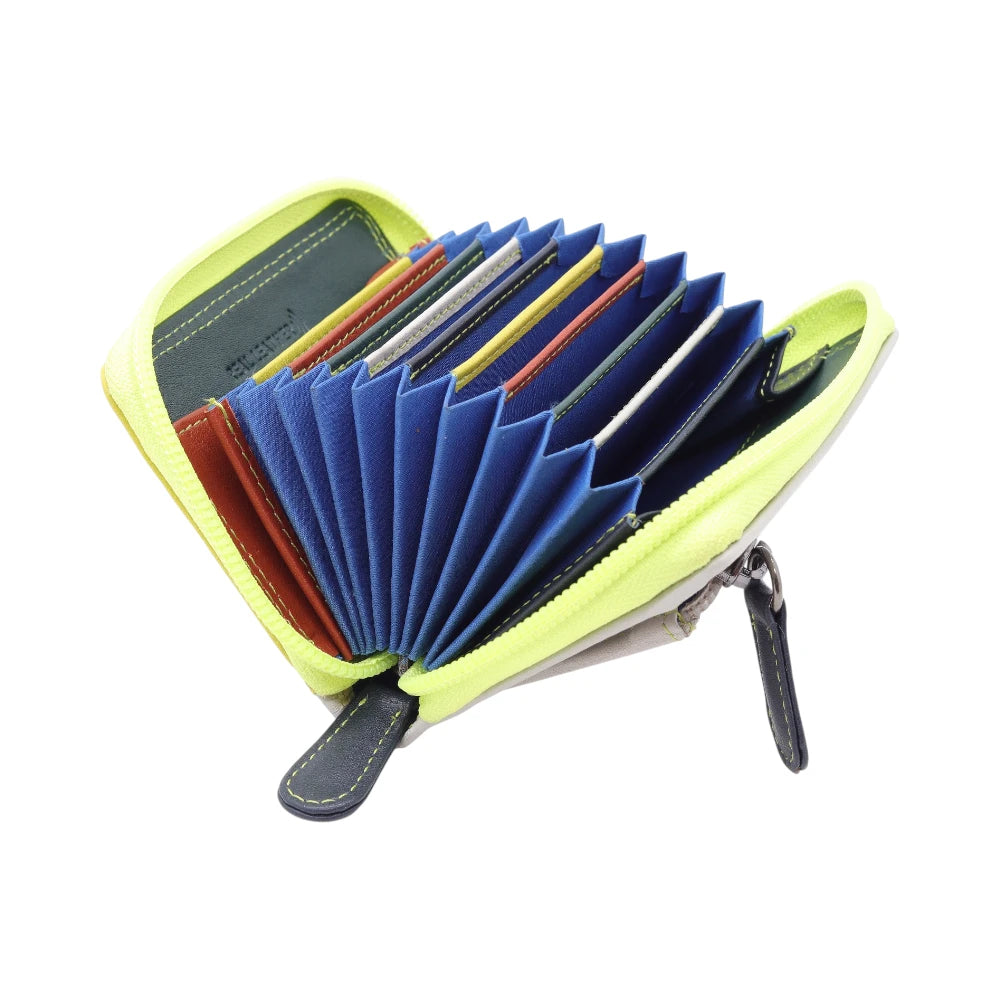 Lime cardholder with multiple card slots on a white background