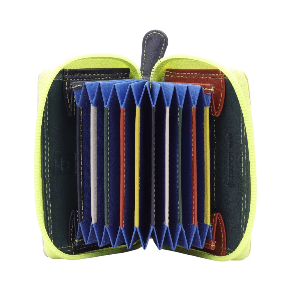 Lime purse with multiple slots on a white background