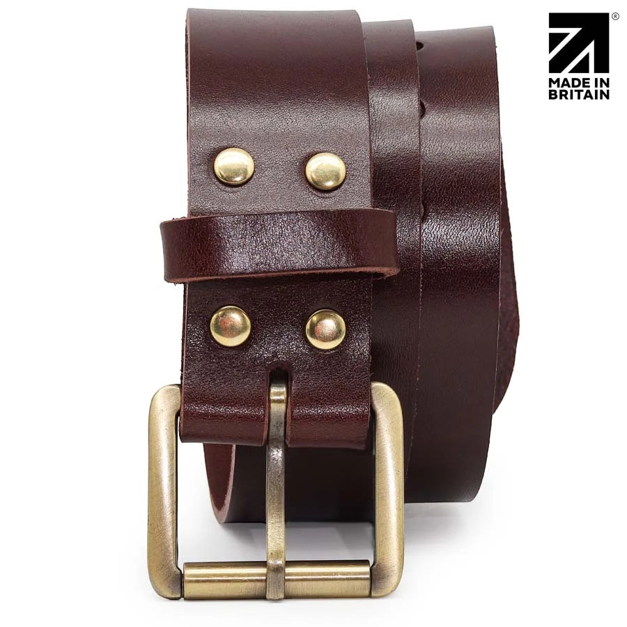 MIB brown leather belt for men crafted from Full Grain English Leather with classic styling