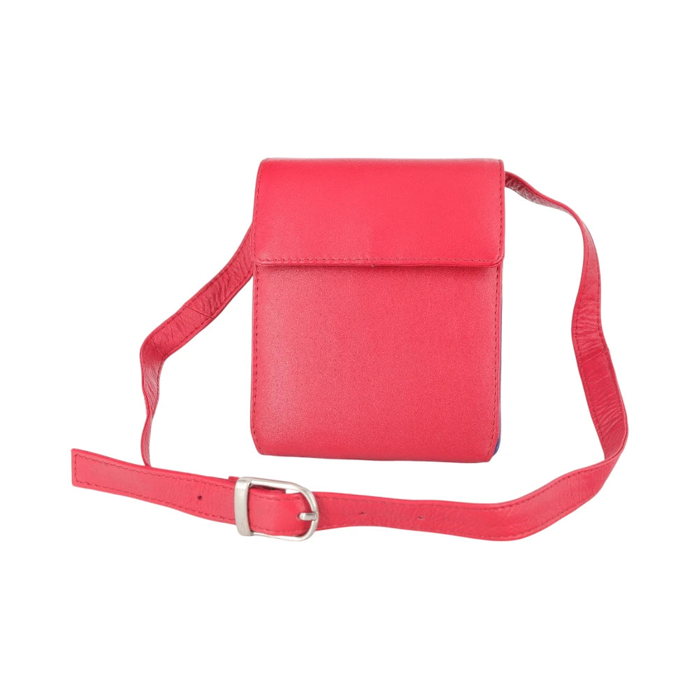 Front view of Red crossbody bag on a white background