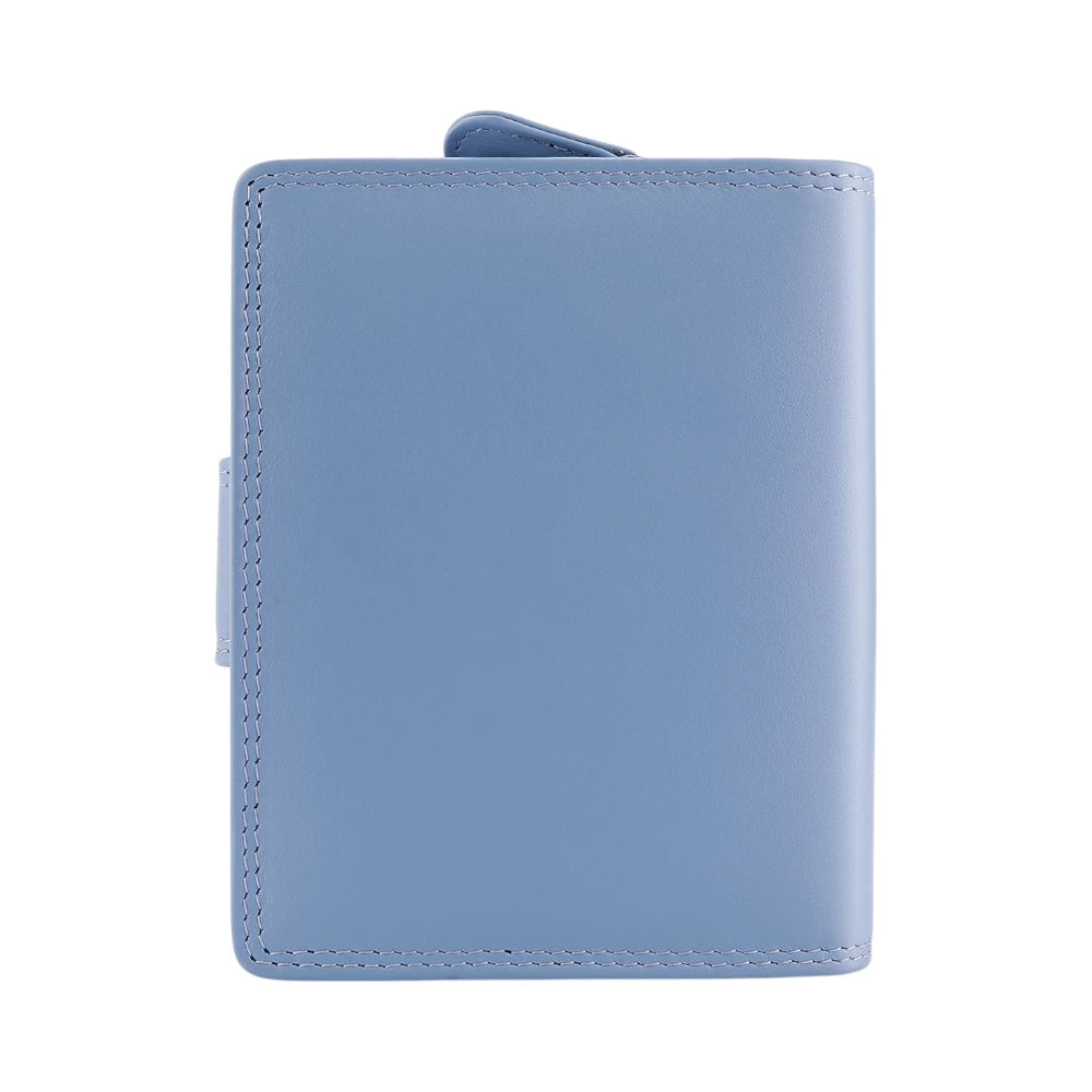Back view of Blue leather wallet on a white background