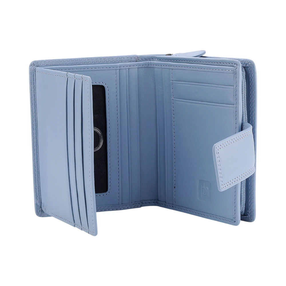 Blue wallet with card slots on a white background
