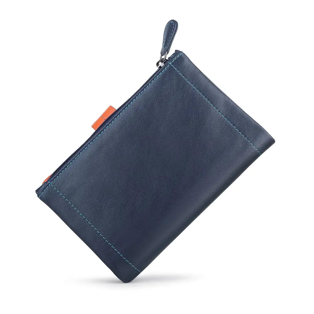 Navy zippered pouch on a white background