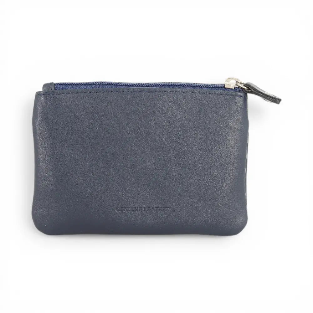 Navy  leather pouch with a zipper on a white background