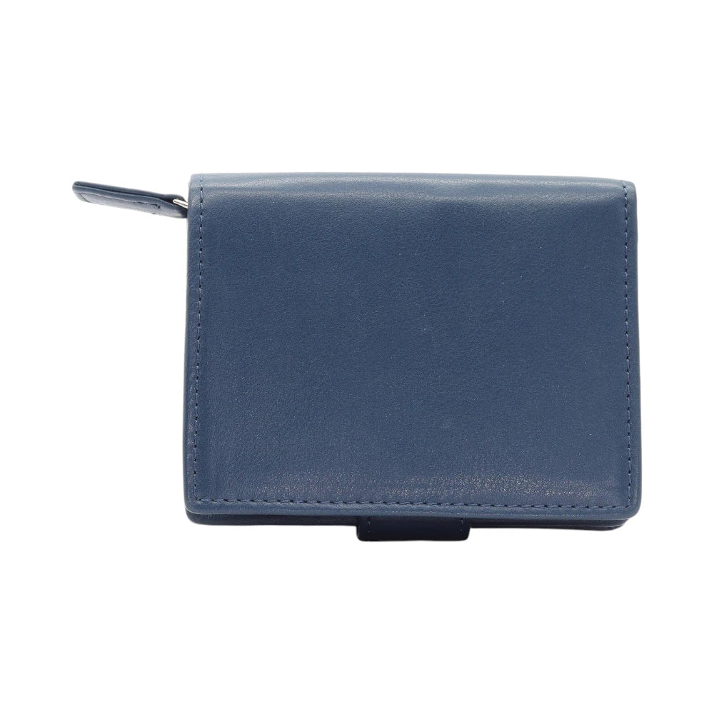 Back view of Navy leather purse on a white background