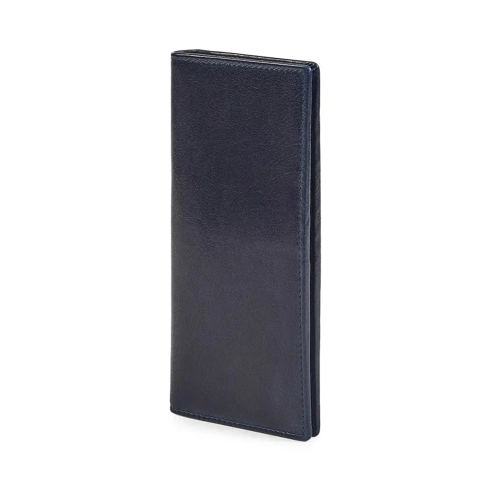 Side view of Navy  leather wallet on a white background