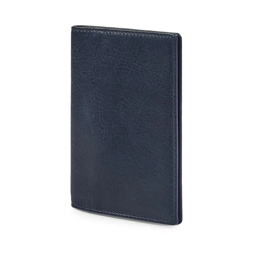 Navy leather passport holder on a white background