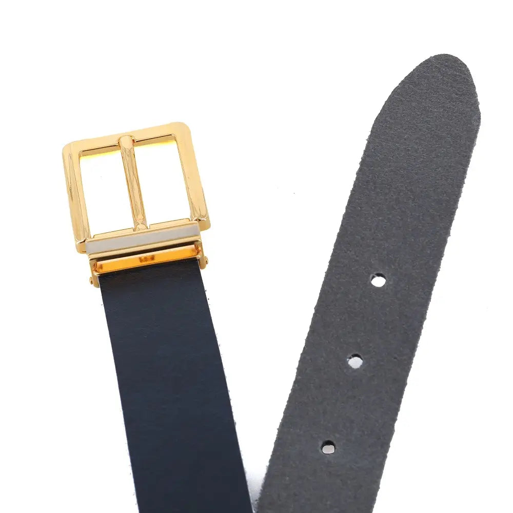 Navy belt with a gold buckle on a white background