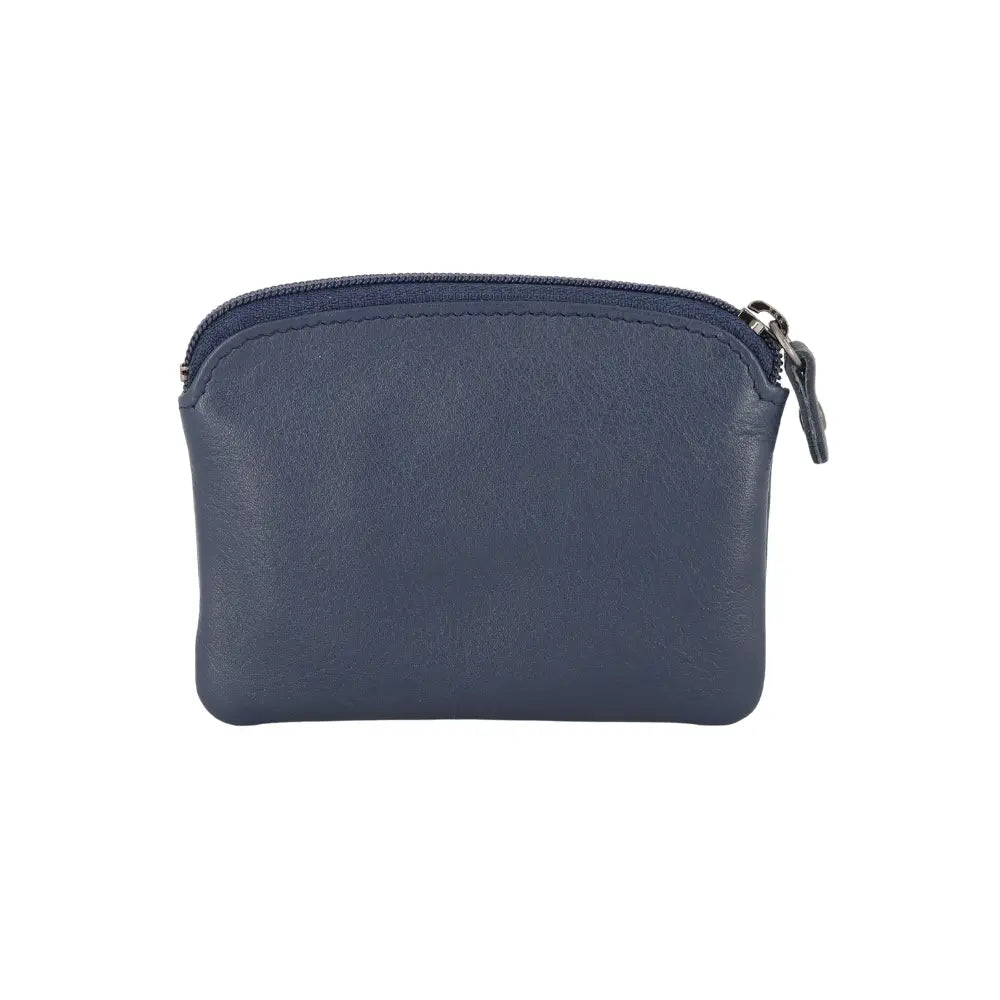 Navy leather pouch with a zipper on a white background