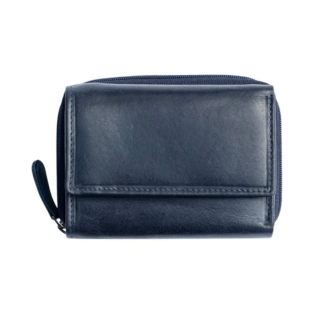 Navy leather wallet on a white background