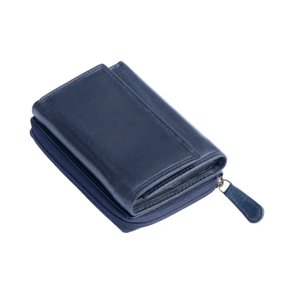 Navy wallet with a zipper on a white background