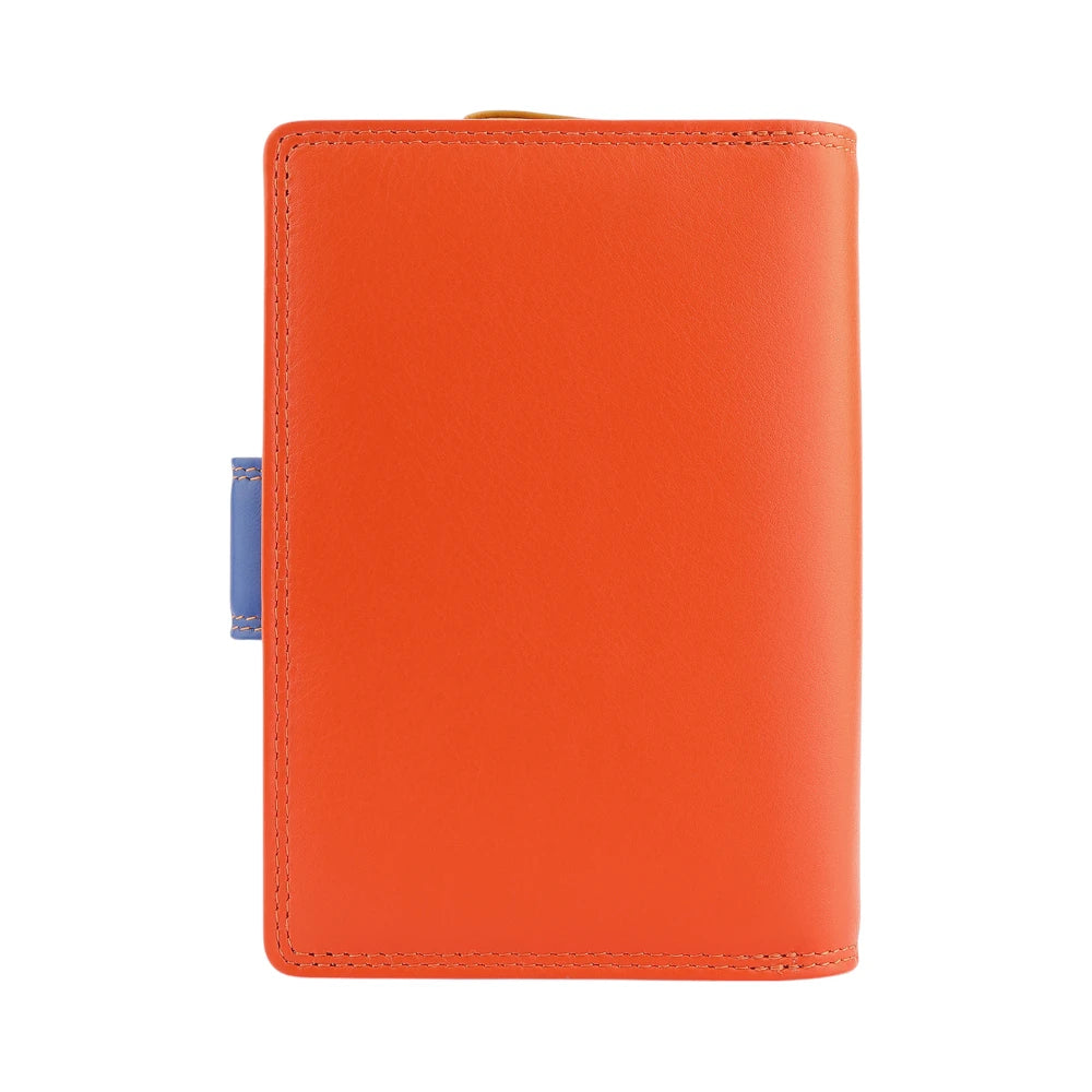Back view of Orange leather wallet on a white background
