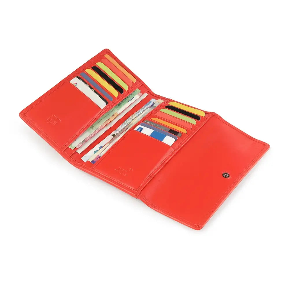 Orange wallet with card slots on a white background