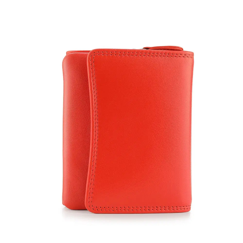 Front view of Orange leather wallet on a white background