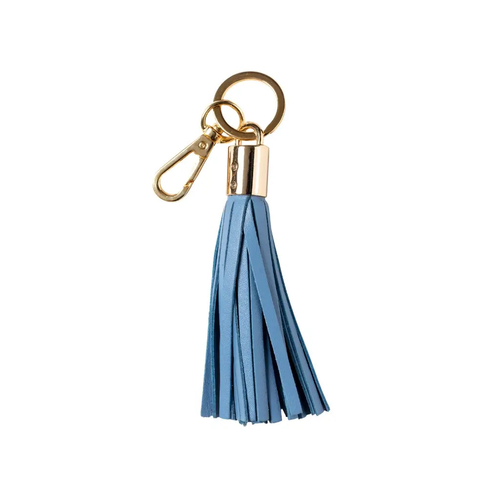 Pastel Blue keychain with gold clasp on a white background