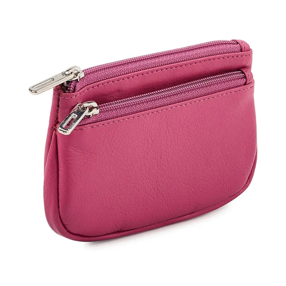 Pink leather double zip coin purse
