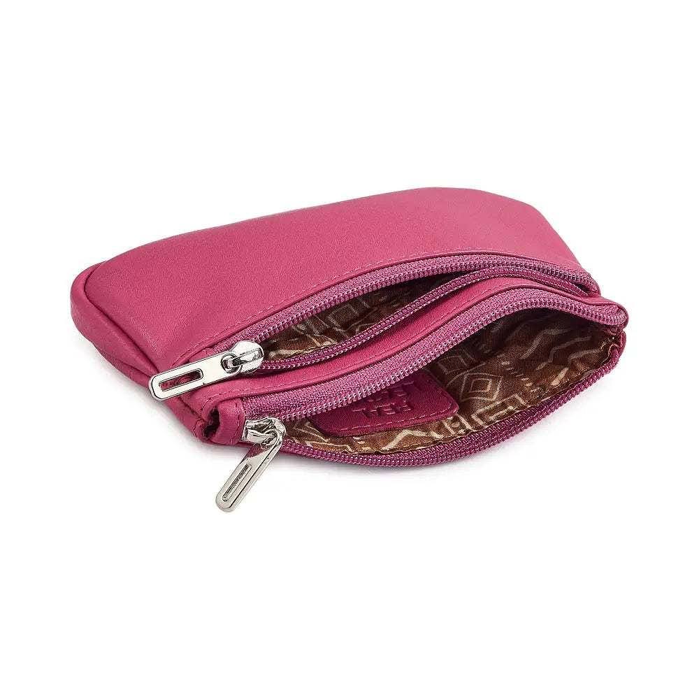 Double zip pink leather change purse 