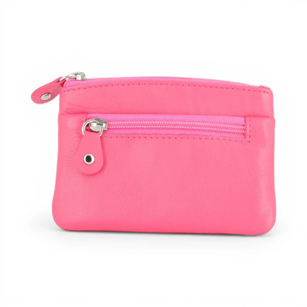 Pink wallet with a zipper on a white background