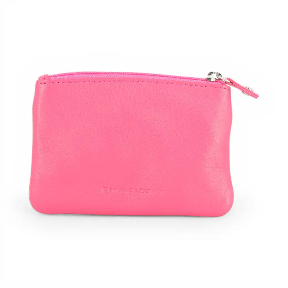 Pink zippered pouch on a white background