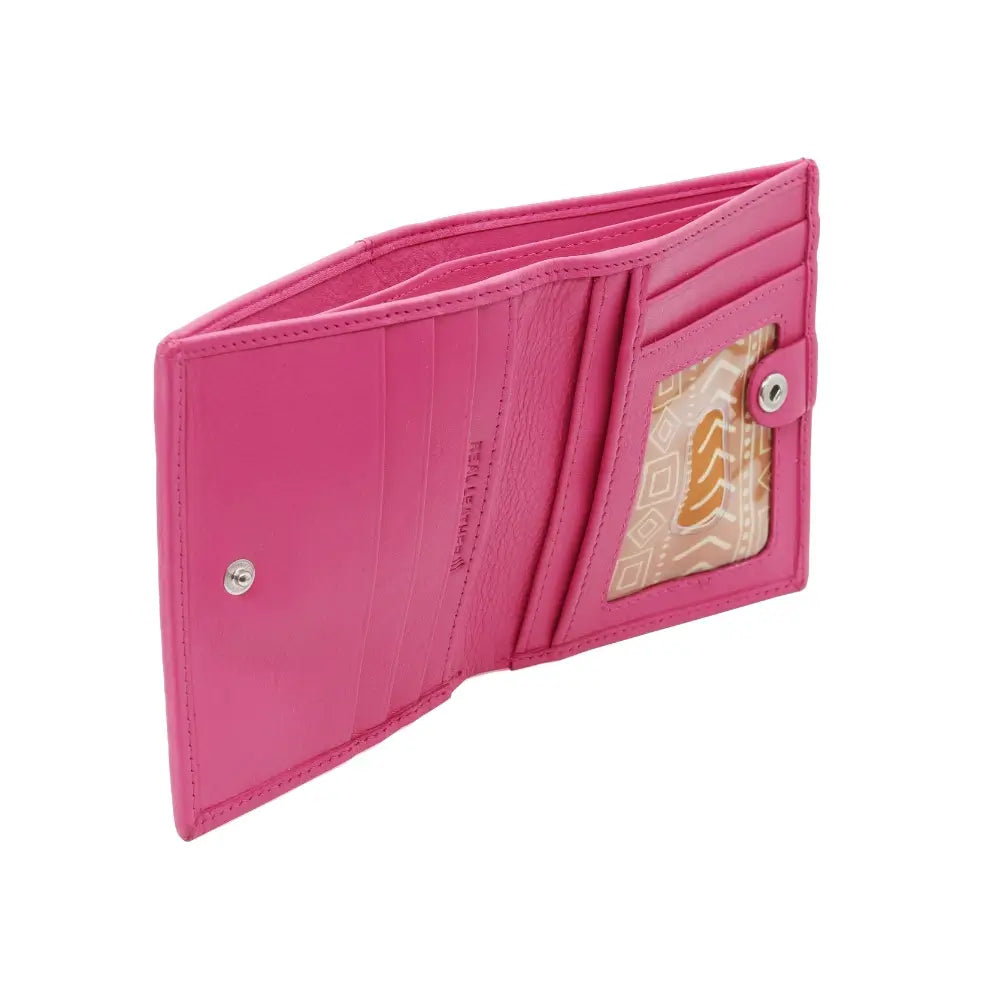 Pink wallet with a card holder on a white background