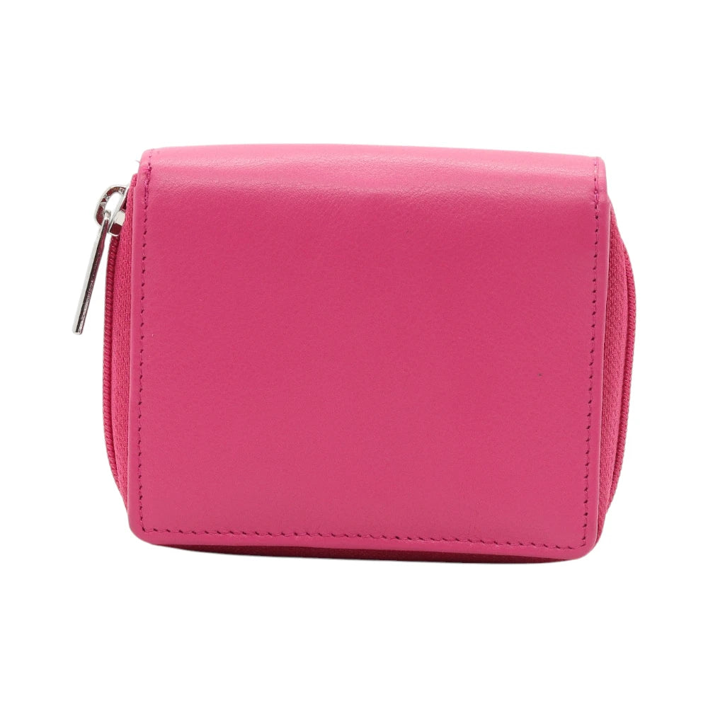 Front view of Pink purse with a zipper on a white background