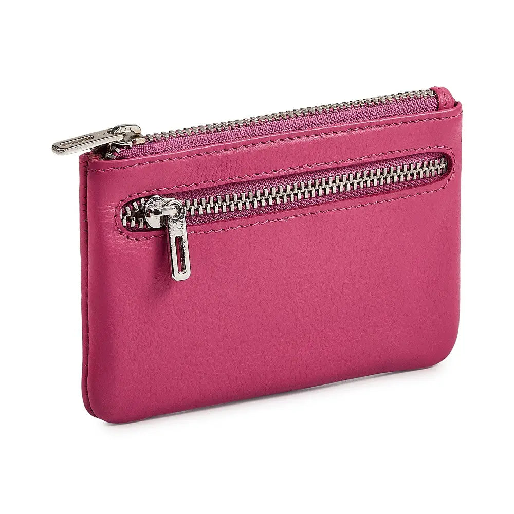 Miami Pink leather coin purse made from real leather with secure twin 
zip closure