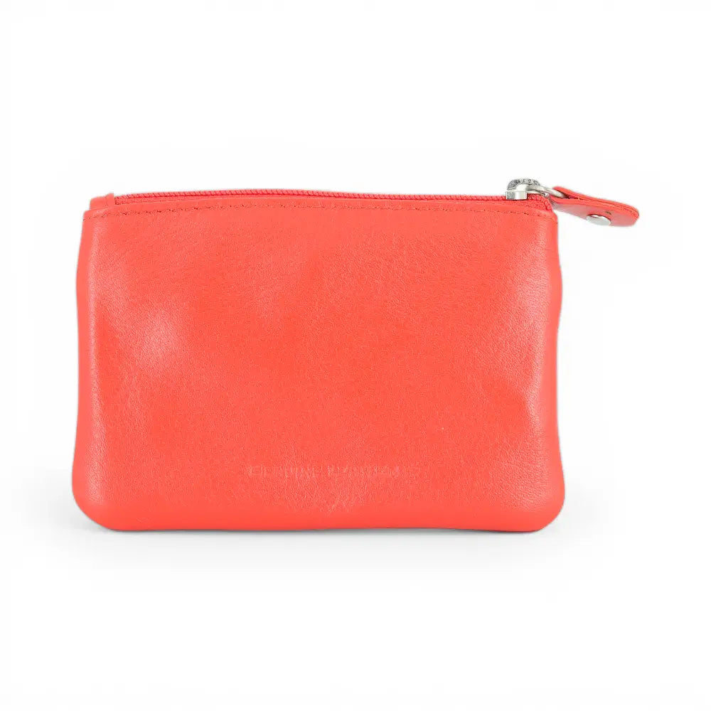 Pumpkin  leather pouch with a zipper on a white background