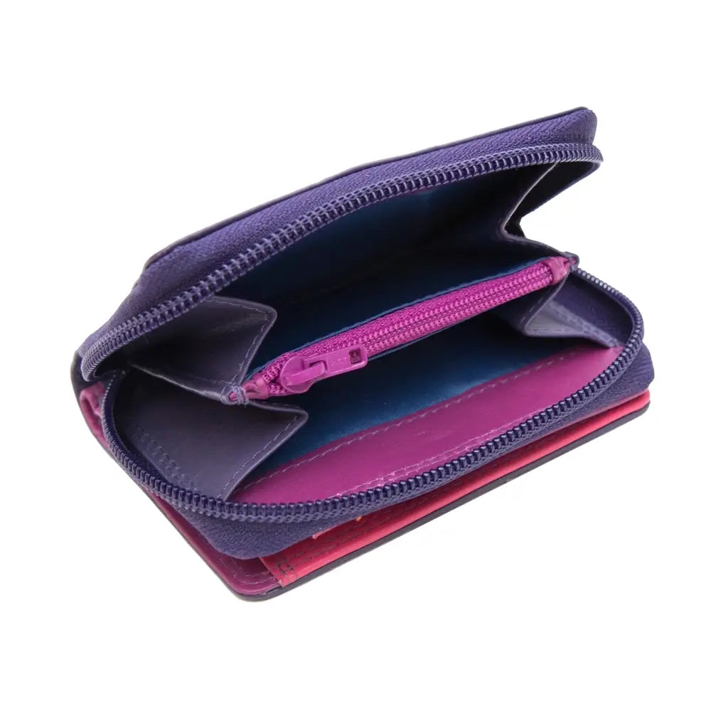 Purple  wallet with a zipper on a white background