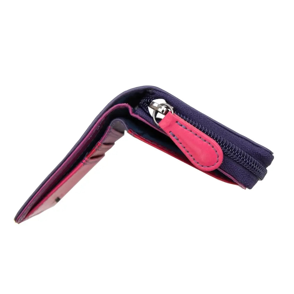purple wallet with a zipper on a white background