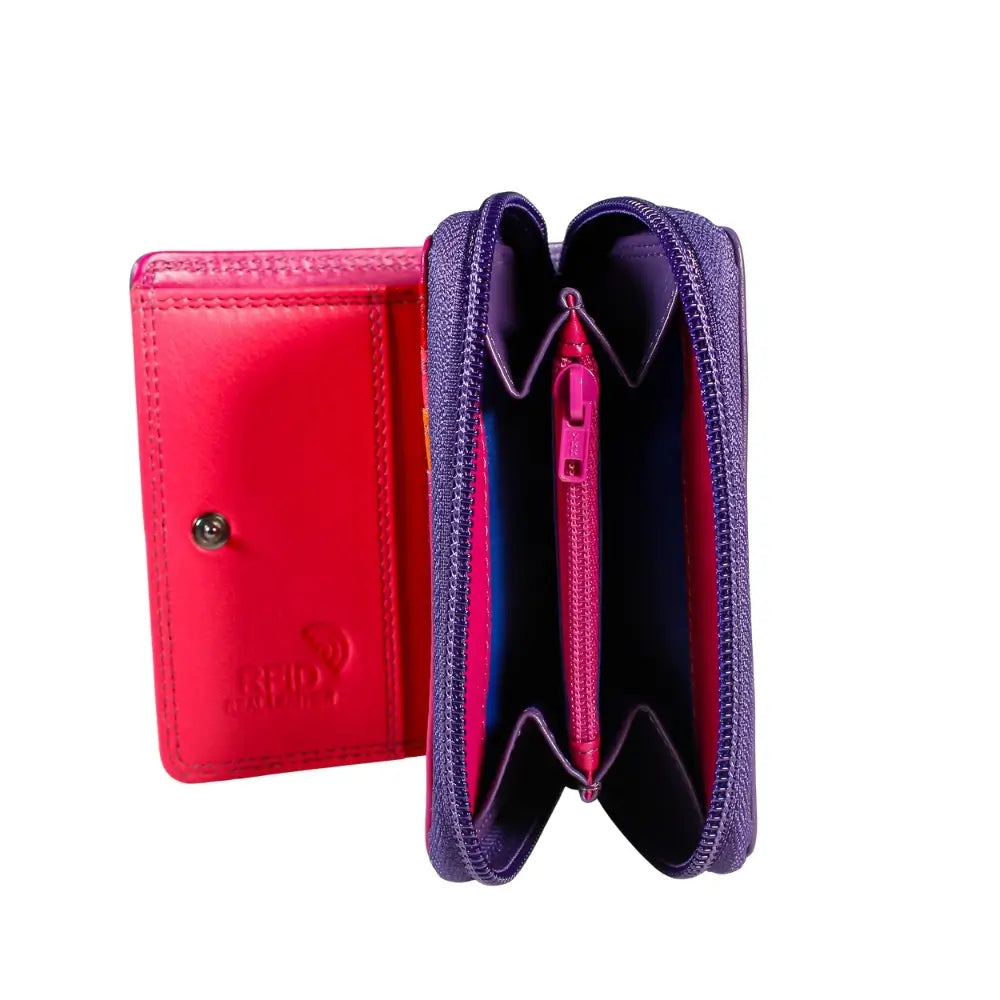  purple open to reveal a pink item on a white background.