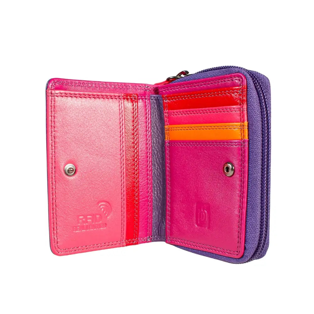  purple wallet with a visible brand logo on a white background