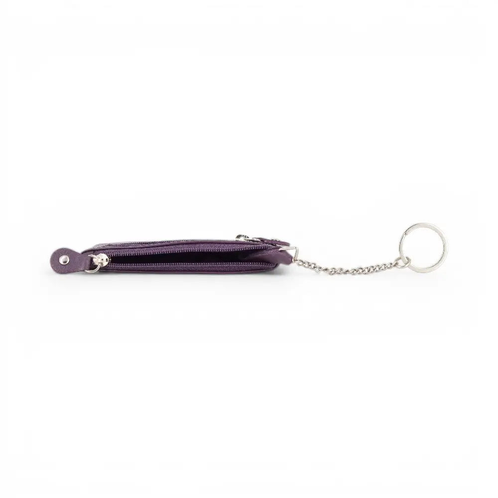 Purple keychain pouch with chain on a white background