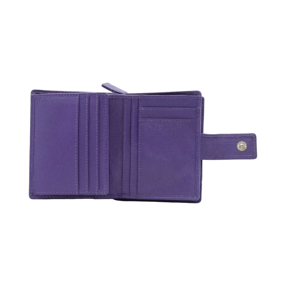 Purple purse open on a white background