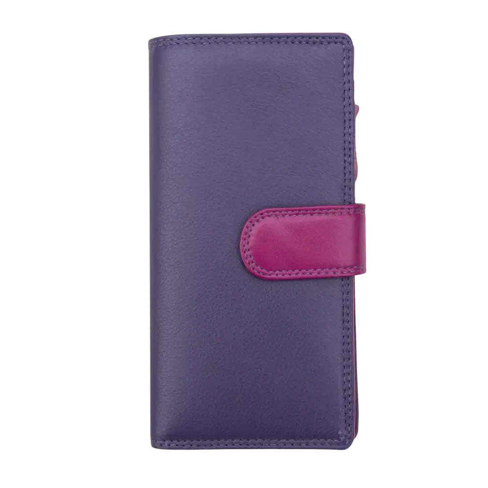 Front view of Purple purse with a pink accent on a white background