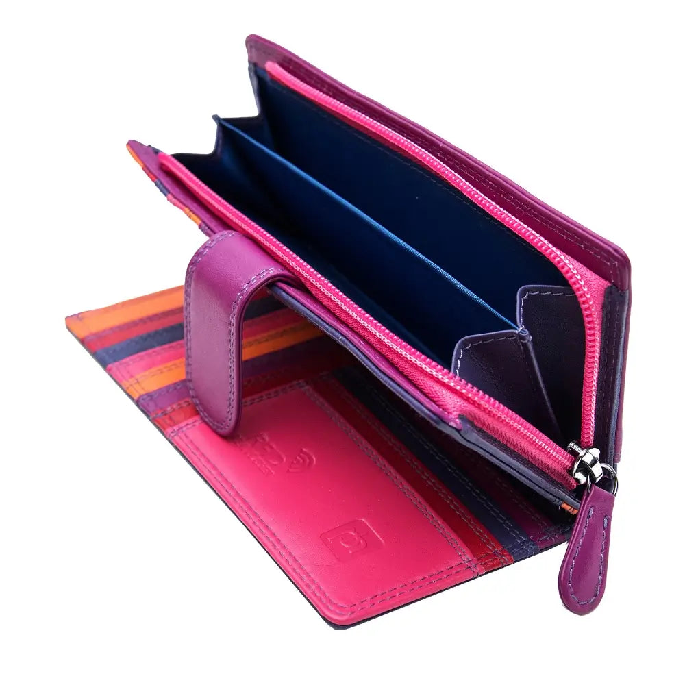 Purple wallet with a striped mat on a white background